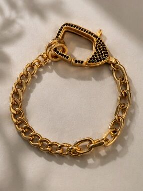 Gold Chain Bracelet with Black Pavé Clasp